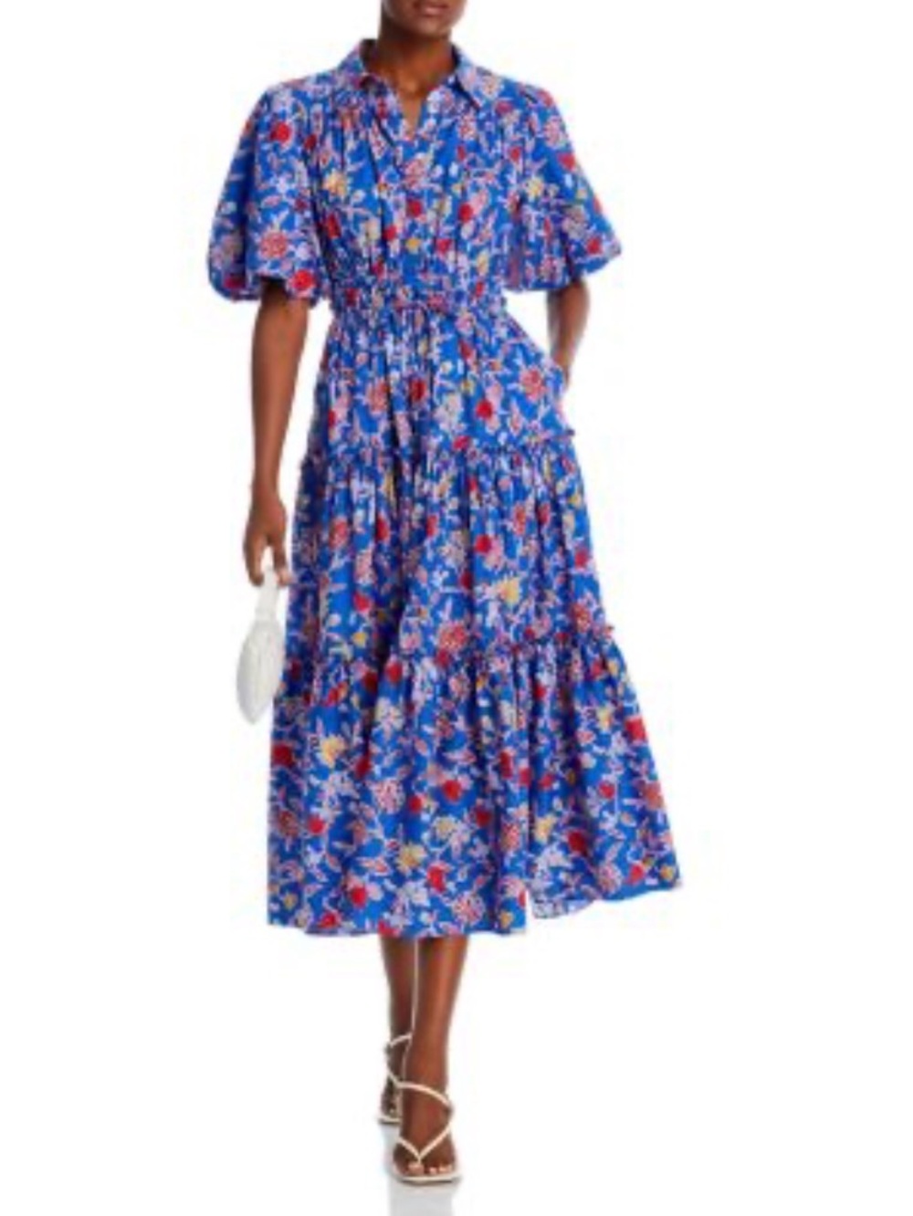 Derek Lam Crosby Blue Floral Print Top with Red Accents